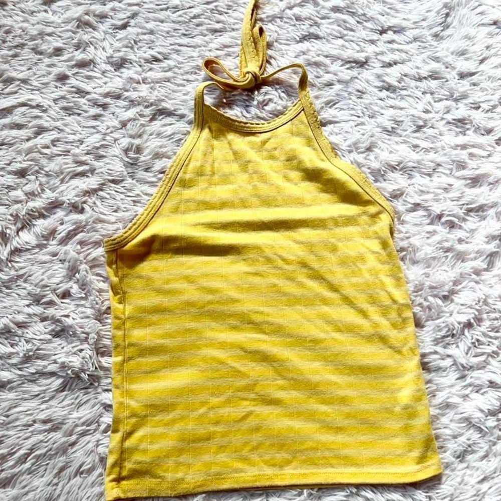 American Eagle Yellow Striped Summer Preppy Y2K Crop Halter Top Womens S Western